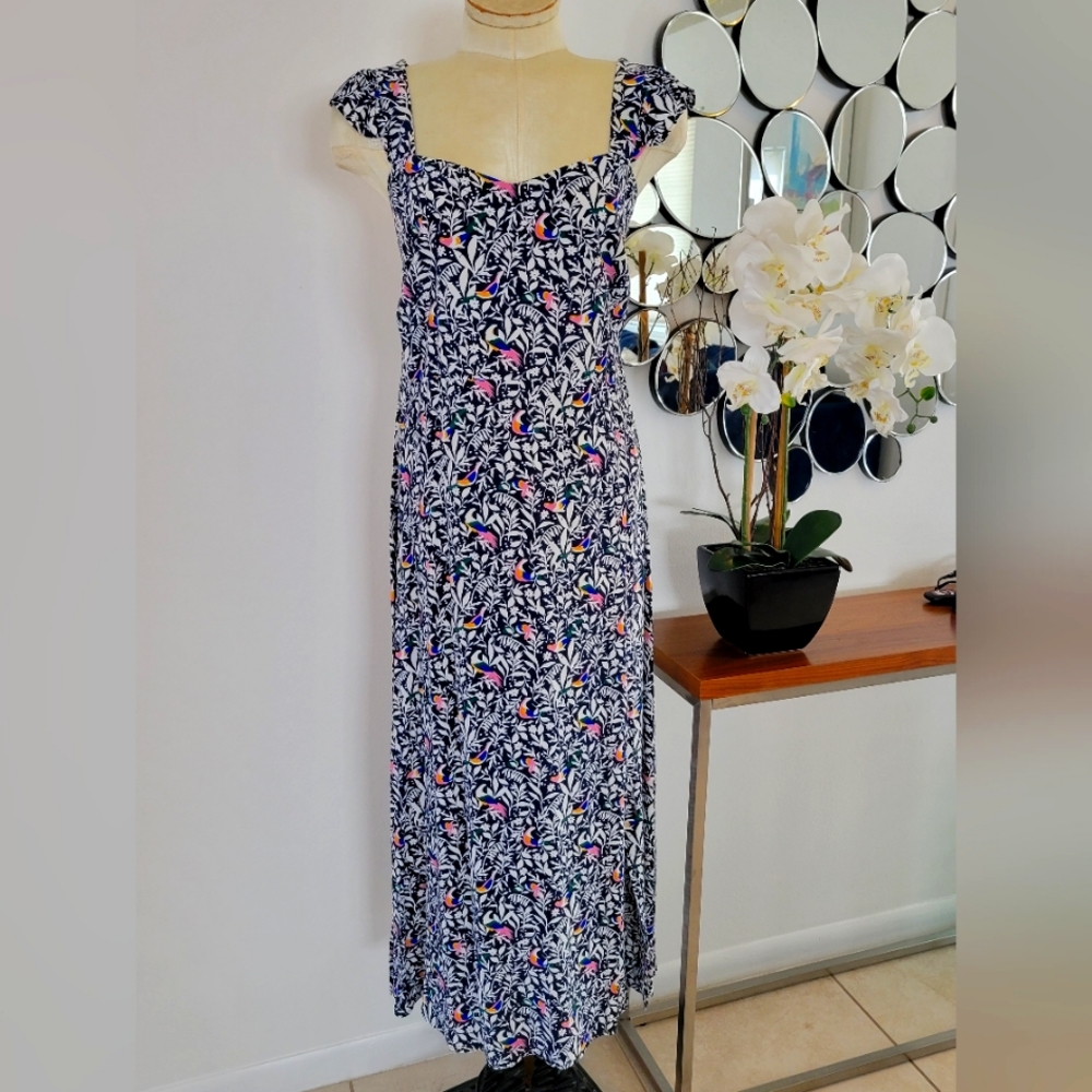 LOFT Sz 6 Midi Sun Dress With Flutter Sleeve